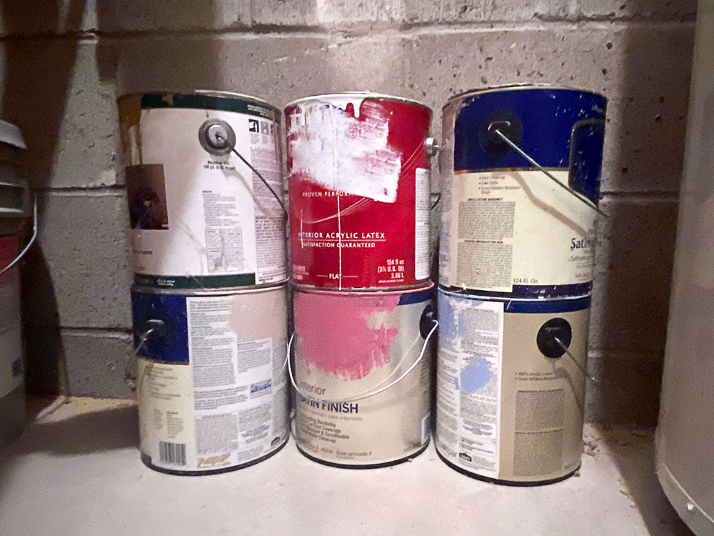 Close up of used paint cans